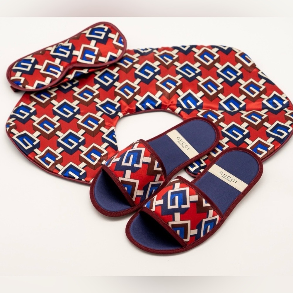 Gucci Red, Blue and White Geometric Travel Set